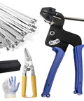 Heavy Duty Stainless Zip Tie Gun Kit With 100 Self Locking Cable Ties For Outdoor, Automotive And Industrial Projects, Durable Adjustable Fastening Tool Set In Blue, Includes Industrial Scissors And Extra Accessories