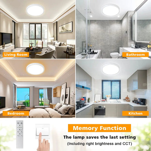 Dimmable LED Flush Mount Ceiling Light With Remote Control Dope Color Changing 3000K-6000K in bedroom, bathroom, kitchen, living room