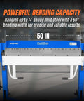 50 Inch Foot Clamp Pan And Box Brake For Light Duty Sheet Metal Folding, powerful bending capacity, handles up to 14-gauge steel