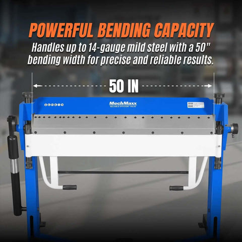50 Inch Foot Clamp Pan And Box Brake For Light Duty Sheet Metal Folding, powerful bending capacity, handles up to 14-gauge steel