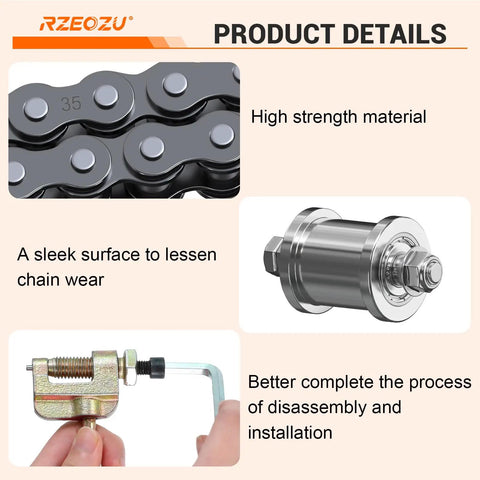 Beefed-Up Mini Bike Chain Tensioner For 35 Chain With 140 Links showing high-strength materials, sleek surface, and disassembly tool.