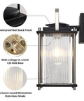 Dope Weatherproof Outdoor Wall Light With Striped Glass, Black And Nickel Finish, 13 Inch Exterior Fixture For Porch Patio Garage Front Door