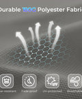 Durable 180G polyester fabric showing tear-resistant, fade-proof, UV-protected, breathable features for patio umbrella.