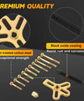 13 Piece Harmonic Balancer Steering Wheel Puller Kit with bolts, yoke, and black oxide screw shown in detail