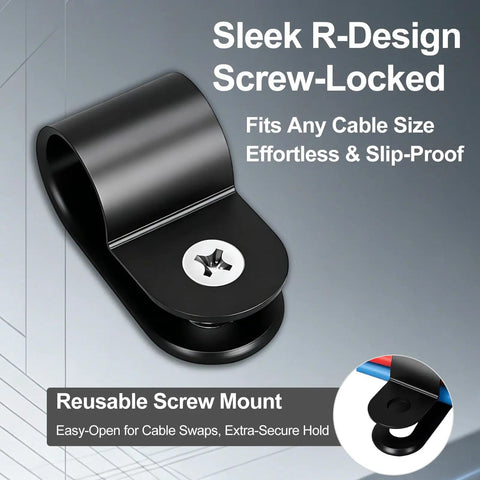 Top Rated 1 Inch R-Type Nylon Cable Clamps Heavy Duty Wire Management Clips With Screws, sleek R-design screw-locked, reusable cable mount.