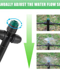 Adjustable 360° water flow sprayer for one quarter inch tubing on six point five inch arrow stake, backyard garden irrigation system