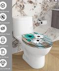 Toilet Seat Elongated Quiet-Close for Farmhouse Use with floral design, installed on white toilet in modern bathroom.