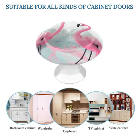 2 Pack Built Like A Tank Stainless Steel Round Cabinet Knobs And Drawer Pulls, 1.1 Inch Wide Handle Rust Resistant Hardware For Kitchen Cabinets Dresser Doors Closet Tough Metal Set with flamingo design.