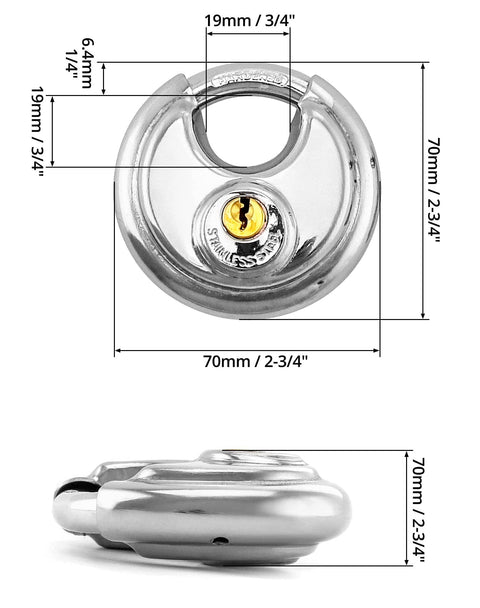Beefy Heavy Duty Disc Lock With Three Eighths Inch Shackle, Steel Padlock for Storage Units, Moving Trailers, Sheds and Fences