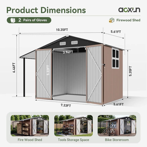 6x10 Ft Outdoor Storage Shed With Open Firewood Storage And Lockable Doors Built To Last Galvanized Steel Garden Shed With Sloped Roof And Windows