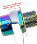 Close-up of Titanium Alloy Pedal Extenders with hollow spacers, showing side view and L/R markings, for 9/16 inch threaded pedals.
