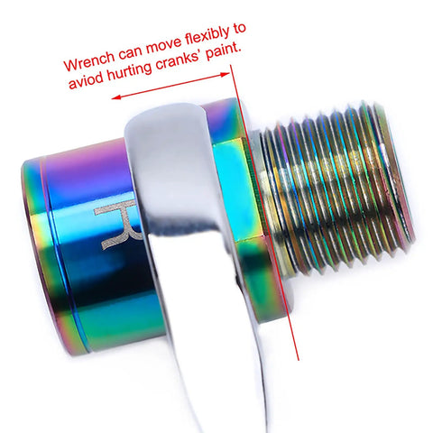 Close-up of Titanium Alloy Pedal Extenders with hollow spacers, showing side view and L/R markings, for 9/16 inch threaded pedals.