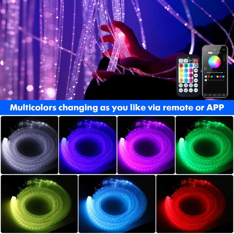 Side Glow Fiber Optic Curtain Lights 6.5 Ft Pack of 50 Strands for Autism Rooms, Twinkle and Sound Activated 16W Light Box