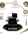 Adjustable Deck Support Pedestal Kit With Leveling Blocks And Screws, Height Ranges From One And One Sixteenth To Two And Three Eighths Inches, Weatherproof Plastic Deck Base, Includes 24 Screws, Tape And Screwdriver For Quick Joists And Flooring.