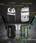 Image of Two Pack Outdoor Lighters That Are Waterproof And Windproof USB Rechargeable With Dual Arc Plasma Tech And Refillable Butane Torch Survival Tactical Gear For Men For Camping And Hiking showing features and design.