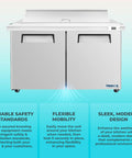 Straight Up Heavy Duty 60 Inch Stainless Steel Refrigerated Sandwich Prep Table With Two Doors And Ample Cold Storage built with safety features.