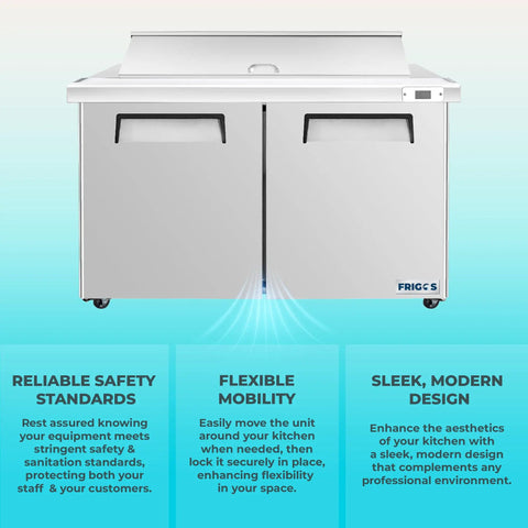 Straight Up Heavy Duty 60 Inch Stainless Steel Refrigerated Sandwich Prep Table With Two Doors And Ample Cold Storage built with safety features.