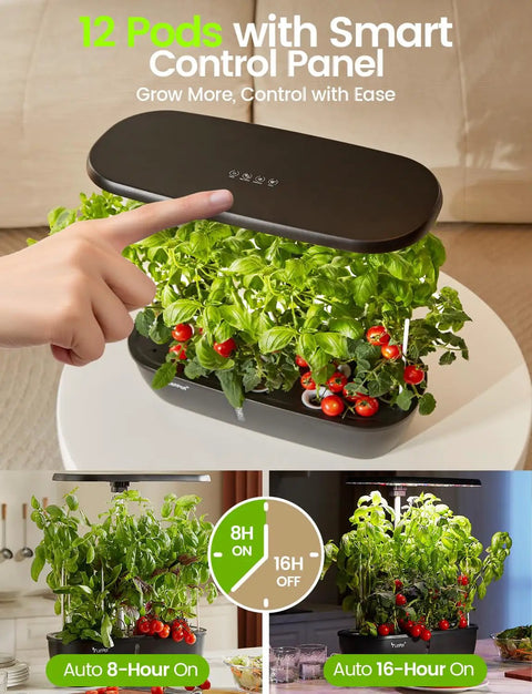 No Soil Indoor Hydroponics Growing System With 12-Pod Herb Garden Kit, 24W Full Spectrum LED Grow Light, 5.5L Water Tank, 16-Inch Adjustable Height, Smart Indoor Garden For Herbs, Kitchen And Home Gift