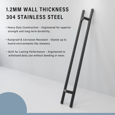 Offset Double Sided Door Pull Handle Built To Last In Matte Black 48 Inch Length 304 Stainless Steel Round Bar ladder style pull handle