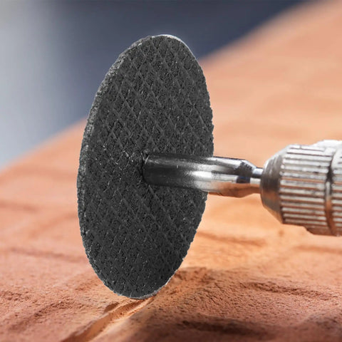 Close-up of resin cutting disc on rotary tool from 115Pcs Cutting Discs Set For Rotary Tool Accessories With HSS Circular Saw Blades Diamond Cutting Wheel Resin Cutting Discs With Mandrels And Screwdrivers Great For Pro DIY Projects And Hobbyists