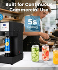 Heavy Duty Commercial Can Sealer With Three Adapters For Aluminum And Pet Cans Boasting A Tough Two Hundred Fifty Watt Motor.