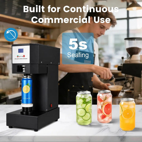Heavy Duty Commercial Can Sealer With Three Adapters For Aluminum And Pet Cans Boasting A Tough Two Hundred Fifty Watt Motor.
