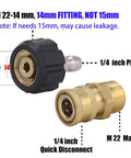 M MINGLE pressure washer adapter set: black plastic M22 14mm fitting with brass 1/4-inch quick-disconnect connector.