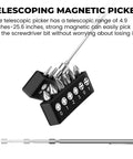63 Piece Magnetic Ratcheting Screwdriver Bit Set With Multibit Driver featuring telescopic magnetic picker.