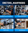No Sweat Brushless Cordless Impact Wrench With Versatile Half Inch Dual Drive And One Quarter Hex Chuck Yielding 500Nm using for tire changes on a small car.