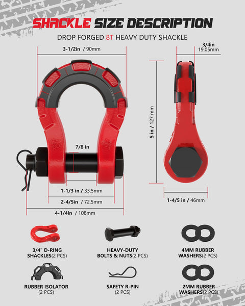 Heavy Duty Three Quarters Inch D Ring Shackle 70,000 Lb Break Strength With Seven Eighths Inch Pin Isolator And Washer Kit diagram