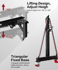 Beefy 3 Ton Gantry Crane 6600 Lb Portable Shop Hoist adjustable height from 102" to 149" and triangular fixed base for stability.