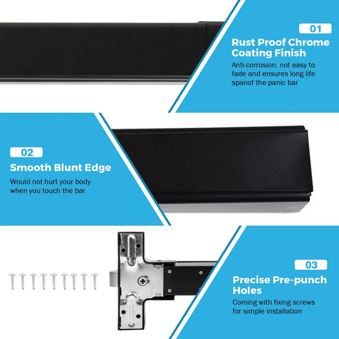 Badass Emergency Exit Panic Bar With Blasting 100 Decibel Siren And Heavy Exterior Door Lever Rock Solid Commercial Access Control Setup Matte Black Finish Comes With Master Keys For Quick On Off Toggling