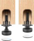 Beefed Up Heavy Duty Adjustable Leveling Feet Kit 12 pcs table leg levelers under wooden furniture frame with screws visible