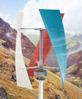 400W 12V Wind Turbine Kit With 3 Blades Vertical Helix Design installed in a mountain landscape, showcasing durable setup.