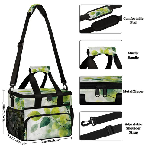 Insulated Picnic Backpack Lunch Bag for On The Go Keeps Food Fresh with 12x8.7x10 inch capacity and leaf print design