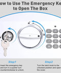 Instructional image for opening Heavy Duty Steel Safe Box With Digital Keypad Lock For Personal Items And Travel Security.