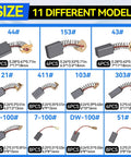 70 Piece Electric Motor Carbon Brush Set with 11 Assorted Sizes for Power Tools and Vacuum Motors, product specifications shown.