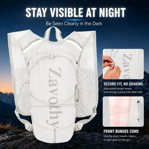 Ultra Lightweight Hydration Backpack For Women With 1.5L BPA Free Water Bladder No Bounce Fit Reflective Straps Rain Cover