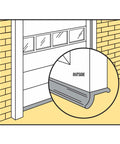 Illustration of 16 ft black rubber garage door bottom seal with nails included for weatherproof draft and moisture barrier use