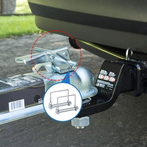 Three Eighths Inch Trailer Hitch Pin Two Pack used on a utility trailer showing secure coupler connection, zinc-plated rust-resistant