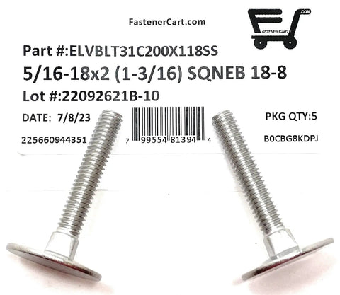Pack Of Five Rock Solid 18 8 Stainless Steel Elevator Bolts With Square Neck Design Heavy Duty Rust Proof Fasteners Built Tough For Deck Projects And Backyard Builds, individual bolt shown on white background.