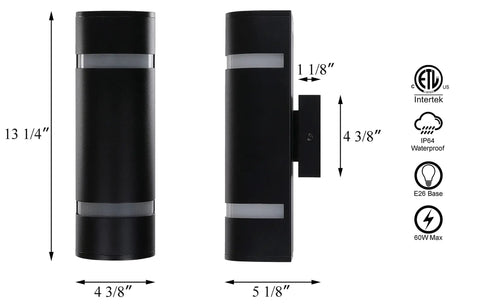 Outdoor Wall Light Sconce 2 Pack Black Waterproof D Shaped Mount Modern Dope Exterior Lighting For Garden And Patio Up And Down Frosted Glass Aluminum Alloy Finish Weatherproof Durable dimensions.