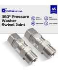 Stainless Steel M22 360 Degree Pressure Washer Swivel Joint Fitting For Guns And Hoses, 5000 PSI, 0.85 Inch ID To M22, High Flow, No Twist, Not For 3 By 8 NPT M, two stainless steel fittings