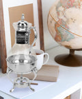 Heated Turkish Coffee Pot With Glass Pitcher And Lid, Luxury European Style Teapot Kettle, Zinc Alloy Construction, 37x18cm Silver