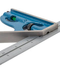 Close-up of 2-Piece 6-Inch Machinist Combination Square With Cast Iron Head 4R, Level Vial, And Scribe Tool showing scale and head