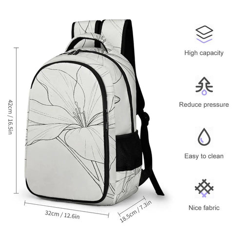 Floral Line Art Backpack With Printed Buds Unisex Dope Large Capacity Everyday Carry Durable Polyester Breathable Fabric Easy Clean Finish Smooth Zipper Fashionable Yet Functional showcasing side angle.