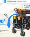 57 Inch Long Collapsible Wagon With Tailgate And Brake For Beach Gear Groceries And Outdoor Use All Terrain Big Wheels