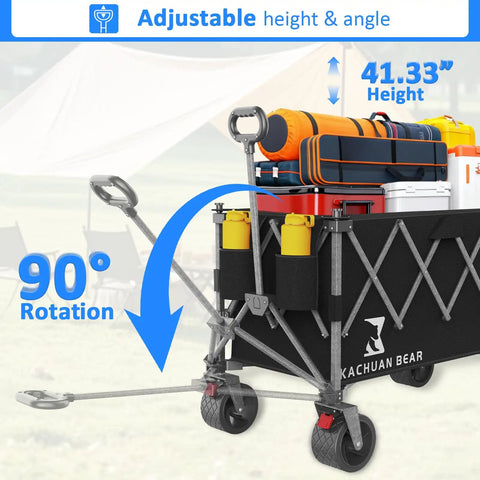 57 Inch Long Collapsible Wagon With Tailgate And Brake For Beach Gear Groceries And Outdoor Use All Terrain Big Wheels