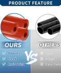 Comparison of red silicone vacuum hose and black hose, highlighting differences in surface texture and twistability.