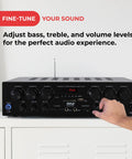 Bluetooth Wireless Home Amplifier System With 6 Channel Power 750 Watts for Karaoke Home Theater, front panel controls view.